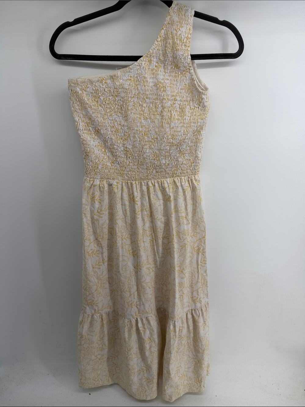Taylor Tillman smocked top one shoulder tiered floral print midi dress sz M